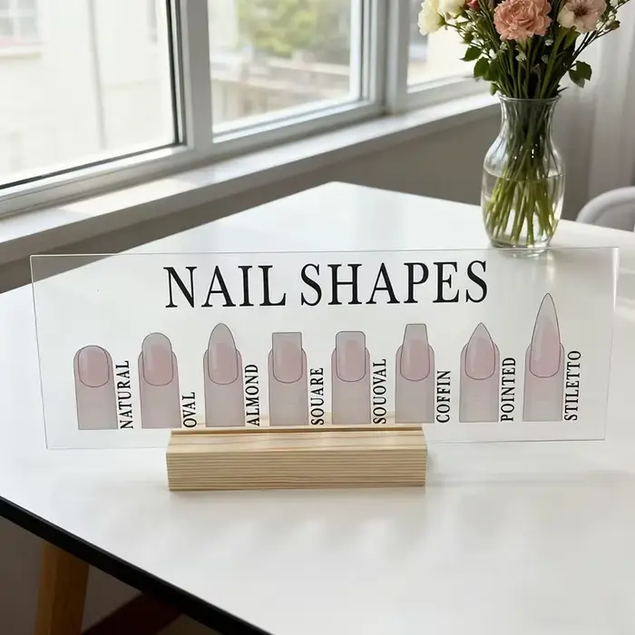 Présentoir de formes d'ongles avec base en bois