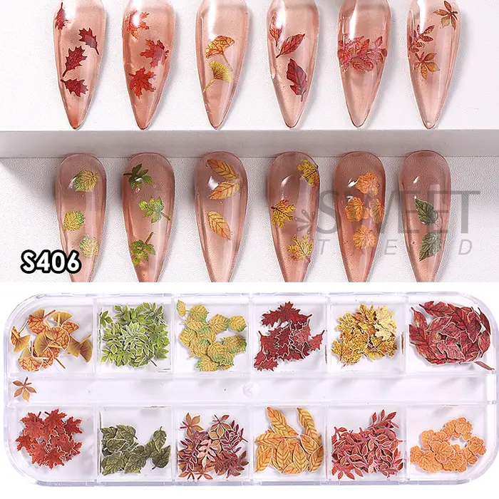 Ensemble de 12 grilles de fausses feuilles d'érable pour ongles