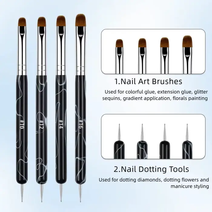 Ensemble de pinceaux pour Nail Art français, 4 pièces, brosse bidirectionnelle pour Nail Art avec ou