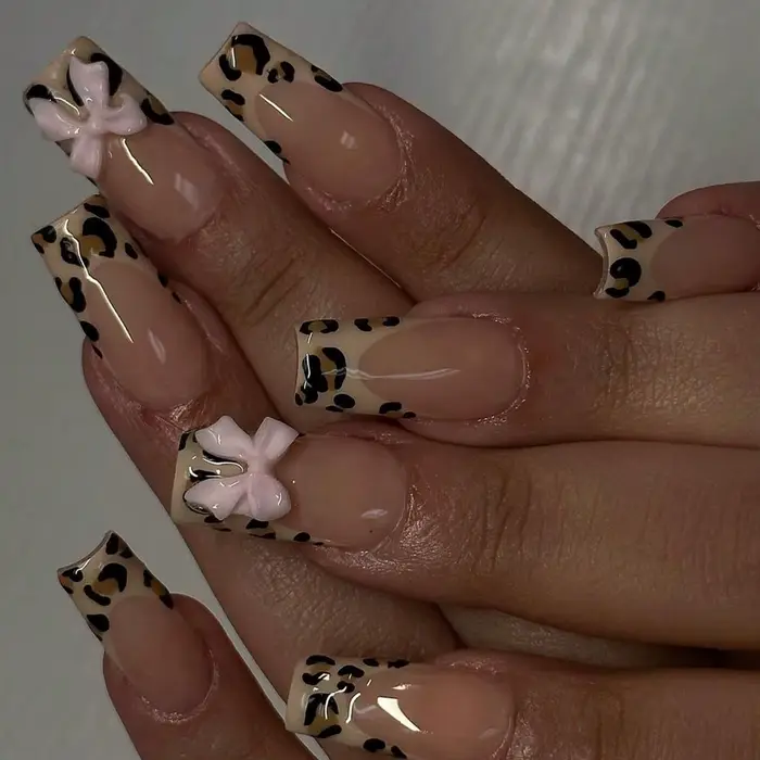 Faux ongles longs en acrylique, rose, entièrement couvert, carré, imprimé léopard, 24 pièces