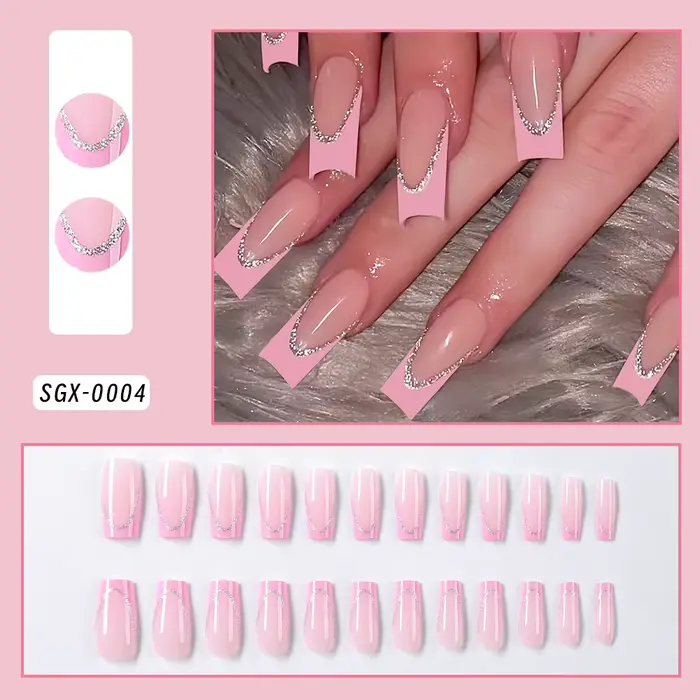 24 pièces bordeaux Floral doré rayure press-on ongles carrés cadeau de manucure fait à la main avec 