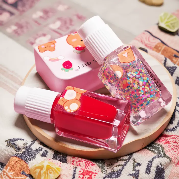 S01 Little Bear Balloon ensemble de 2 bouteilles vernis à ongles sans cuisson séchage rapide longue durée pelable à