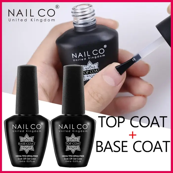 NAILCO Top Coat Sans Résidu, Base Coat, Primer, Laque Semi-Permanente, Vernis à Ongles, Nail Art, Esmalte, Couleurs UV, Gel UV pour Ongles, Soak Off