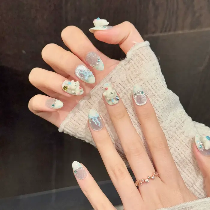 Faux ongles à pression en forme d'ours 3D