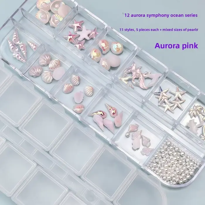 Kit de Nail Art Série Océan 2026 : Strass en Résine Effet Coquille d'Aurora et Queue de Sirène pour Décorations DIY à
