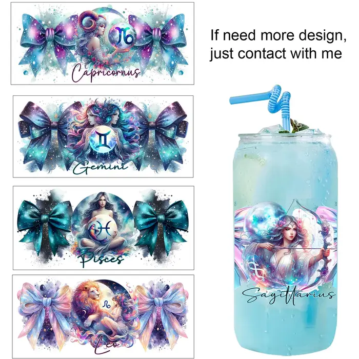 Signe astrologique du zodiaque filles œuvre UV autocollant bricolage décoration sceau décalcomanies transferts 3D uvdtf autocollants 16oz uv dtf tasse enveloppes