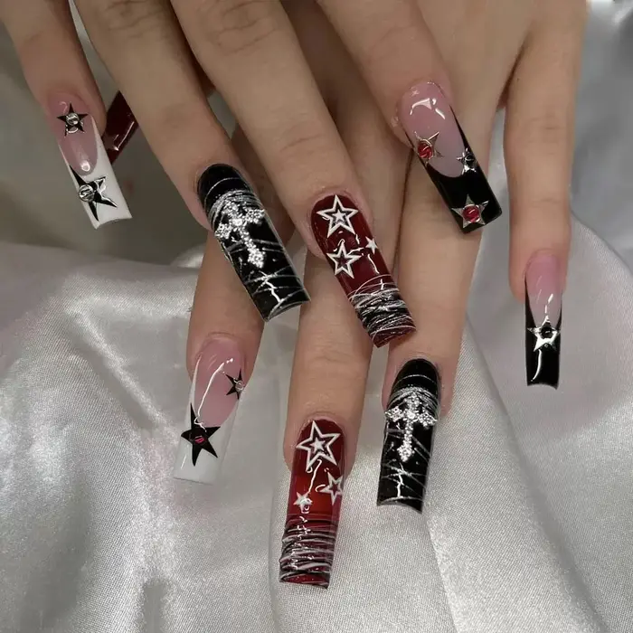 24 pièces blanc frontière française portable cercueil couleur diamant faux ongles conseils fleur conceptions longue ball