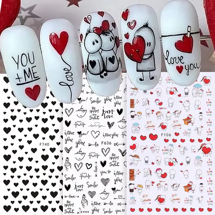 6 pièces 3D saint valentin Nail Art autocollant amant lettre mignon fille dessin animé curseur enveloppe complète