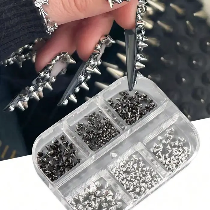 6 grilles 3D Punk métal Rivet breloques pour ongles 1.5/2/3mm or/argent cône rond goujons ongles bij
