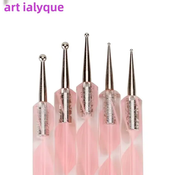 5 pièces 2 voies Nail Art acrylique Silicone pointe fleur stylo à ongles en acier inoxydable outils de pointage marbré peinture stylos