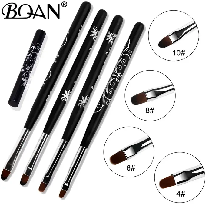 BQAN # 4 # 6 # 8 # 10 Pinceaux à ongles noirs pour gel UV