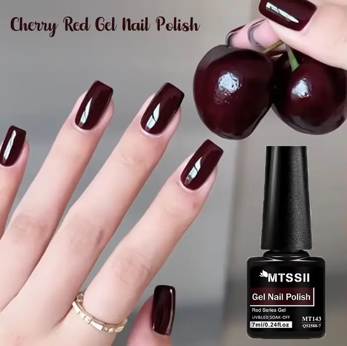 Vernis à ongles gel rouge cerise sans HEMA ni TPO, longue tenue, semi-permanent, à retirer par tremp