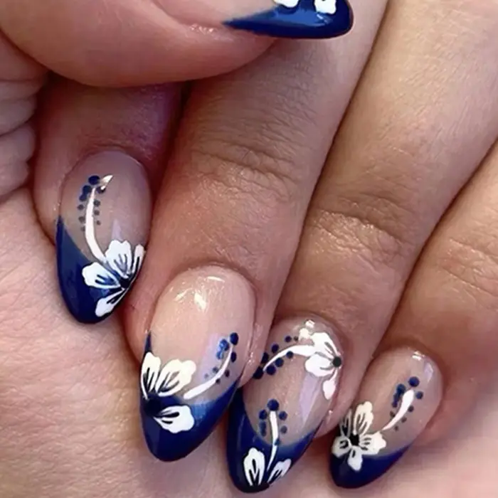 24 faux ongles en forme de cercueil imprimé rouge fleur de cerisier douce