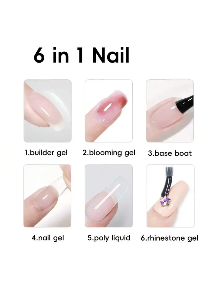 Système de gel pour ongles multifonction 6 en 1 – Kit tout-en-un pour base