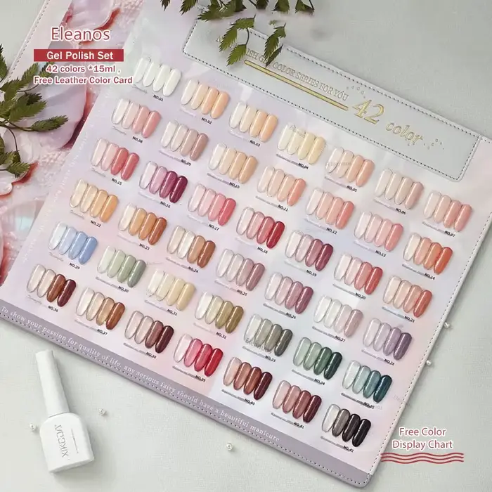 Eleanos 42 pièces * 15ml gelée nue Gel vernis à ongles avec carte de couleur Semi Transparent Nail A