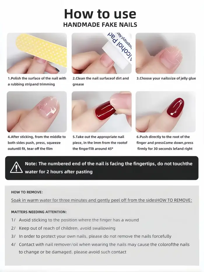 10 pièces d'ongles artificiels faits à la main, à couverture complète, de longueur moyenne, couleur nude avec pointes françaises blanc laiteux, petites points rouges et embellissements délicats en str