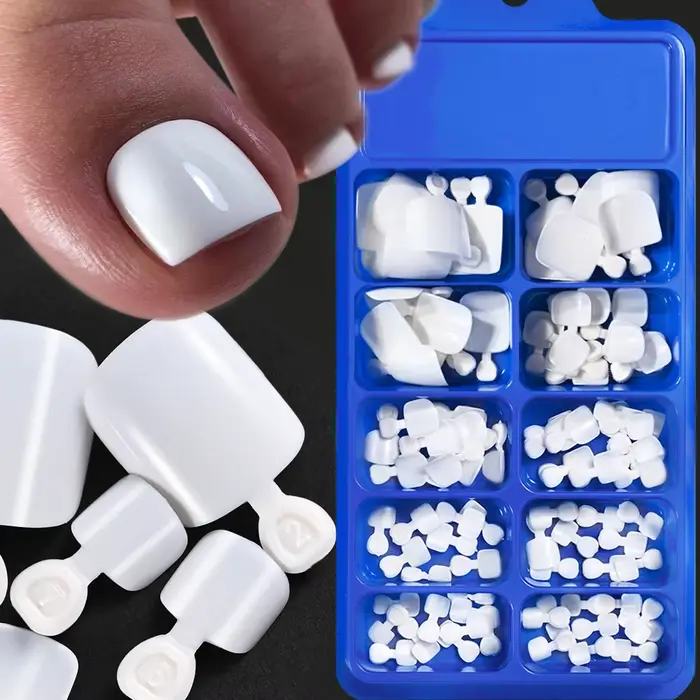 100 pièces blanc court carré Flase ongles été presse sur les orteils couverture complète conseils co