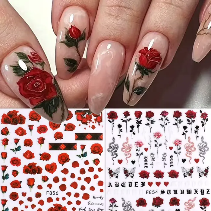 Un ensemble d'autocollants décoratifs pour ongles pour la Saint-Valentin