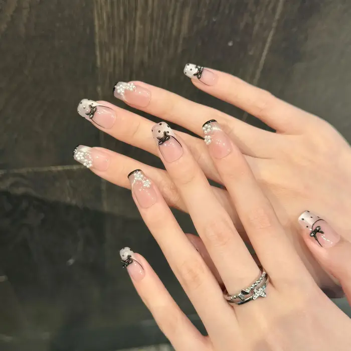10 pièces ballerine portable à la main faux ongles rose oeil de chat vague Point français