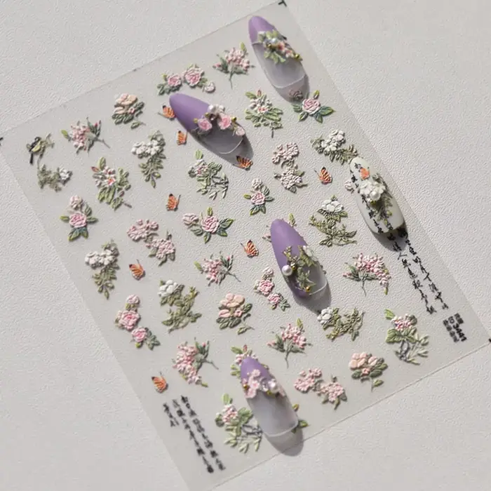 Autocollants 5D japonais en relief pour Nail Art, 1 pièce, pétale rose, fleur rétro élégante, transf