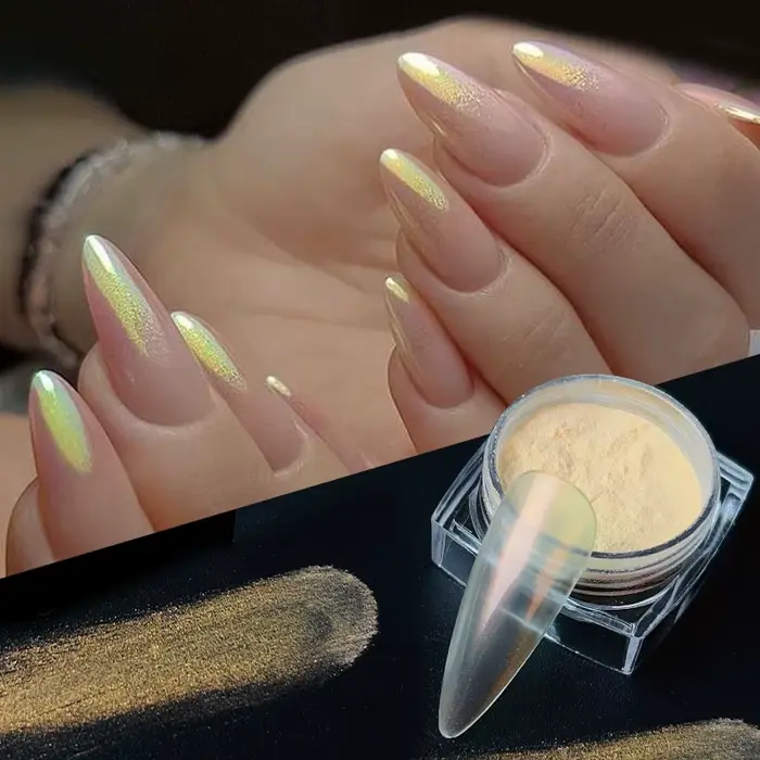 Aurora – poudre à ongles rose, miroirs à paillettes, Pigment à frotter blanc, couleur métallique, vernis Gel pour Nail Art, poussière chromée, décoration de manucure