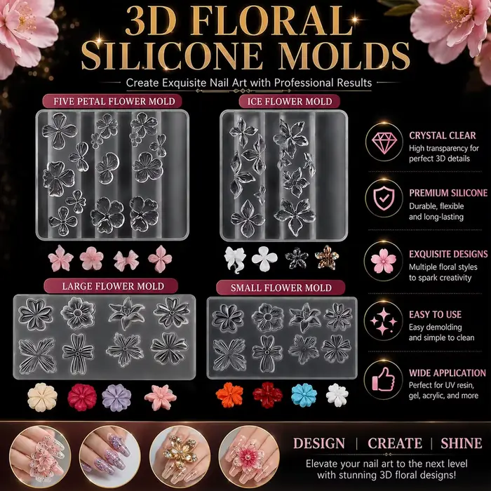 Moule en silicone pour nail art motif fleur d'hibiscus hawaïenne
