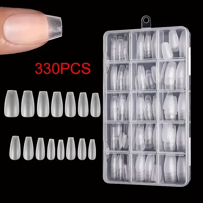 Boîte de 330 pointes d'ongles courtes en amande – Autocollants pour ongles en gel mat améliorés