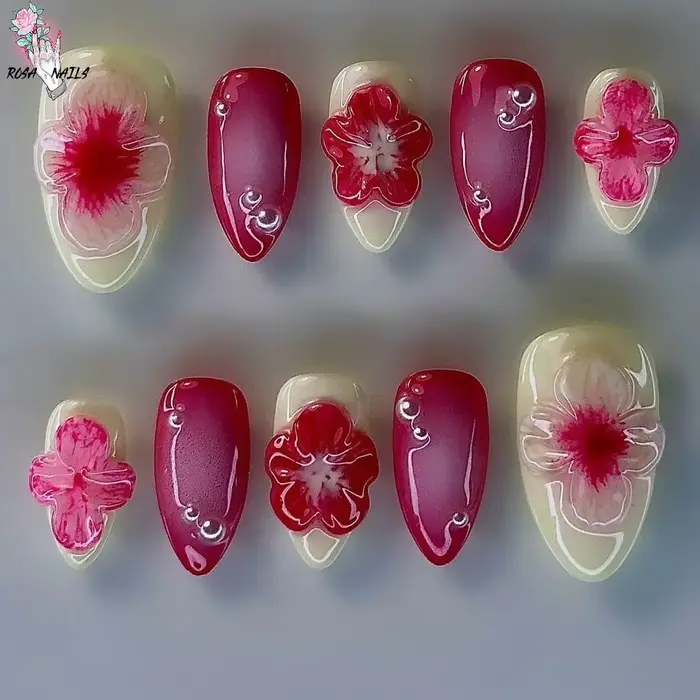 Fleurs sculptées peintes à la main pour Nail Art