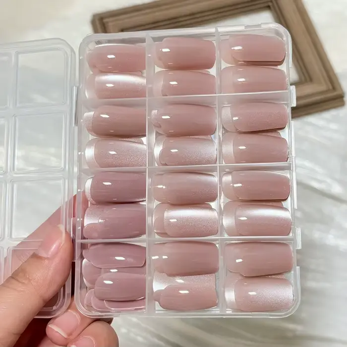 144 pièces/boîte, faux ongles en gel rose nude