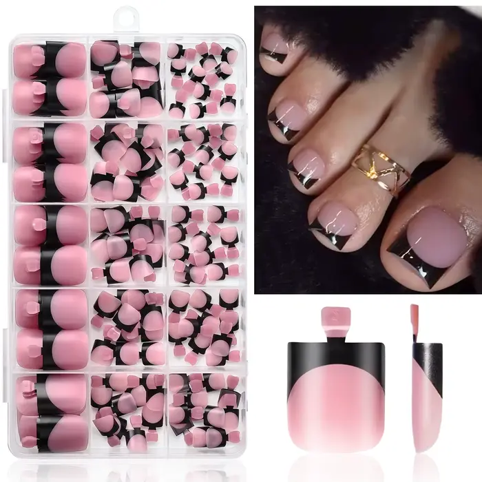 150 faux ongles de pieds noirs