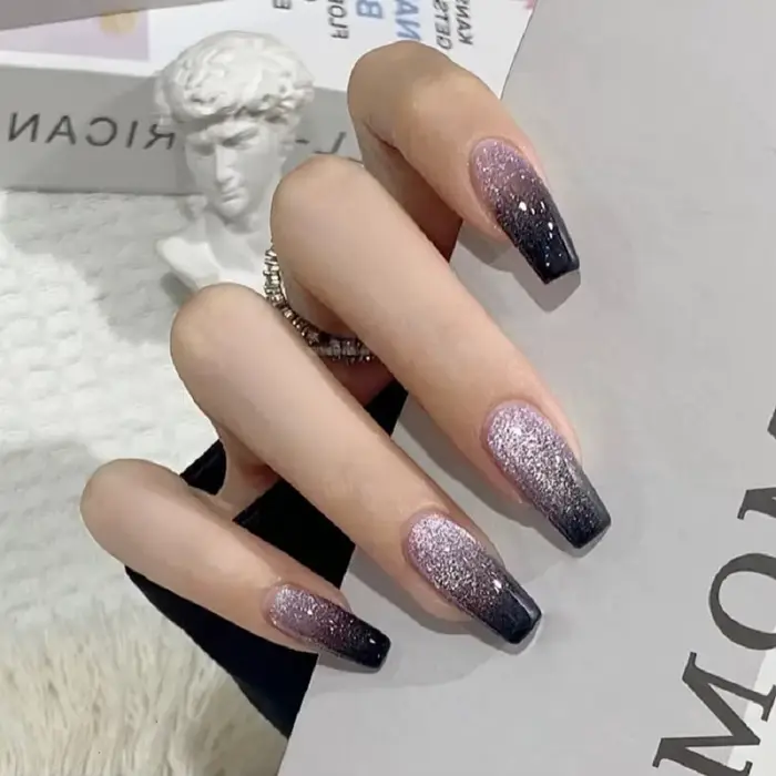 24 pièces/1 boîte galaxie Starlight oeil de chat Nail Art paillettes longues ongles de Ballet glace magique violet