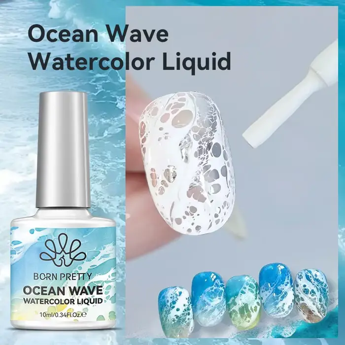 BORN PRETTY 1/2Pcs Ocean Wave Watercolor Liquid Gel Nail Polish Set White Watercolor 3 seconds Sprea