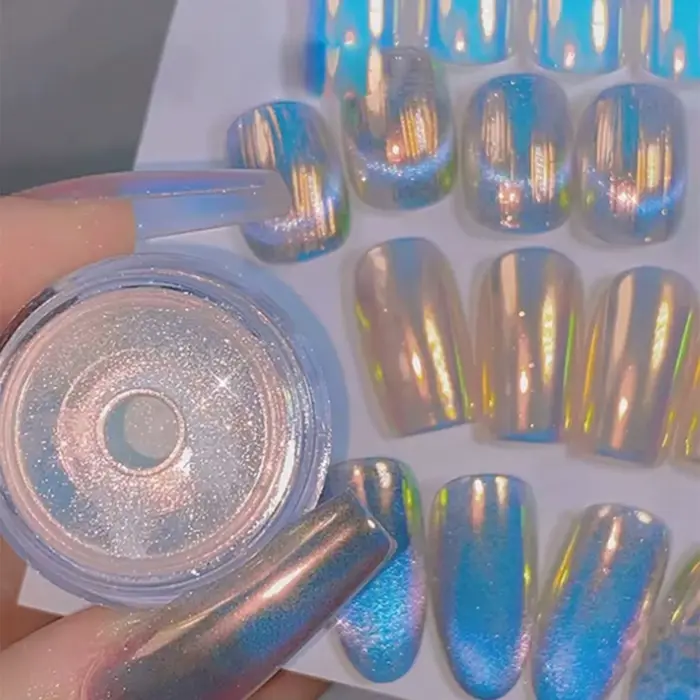 1 sirène aurore couleur chrome poudre à ongles rêve licorne clair de lune effet miroir flash peintur