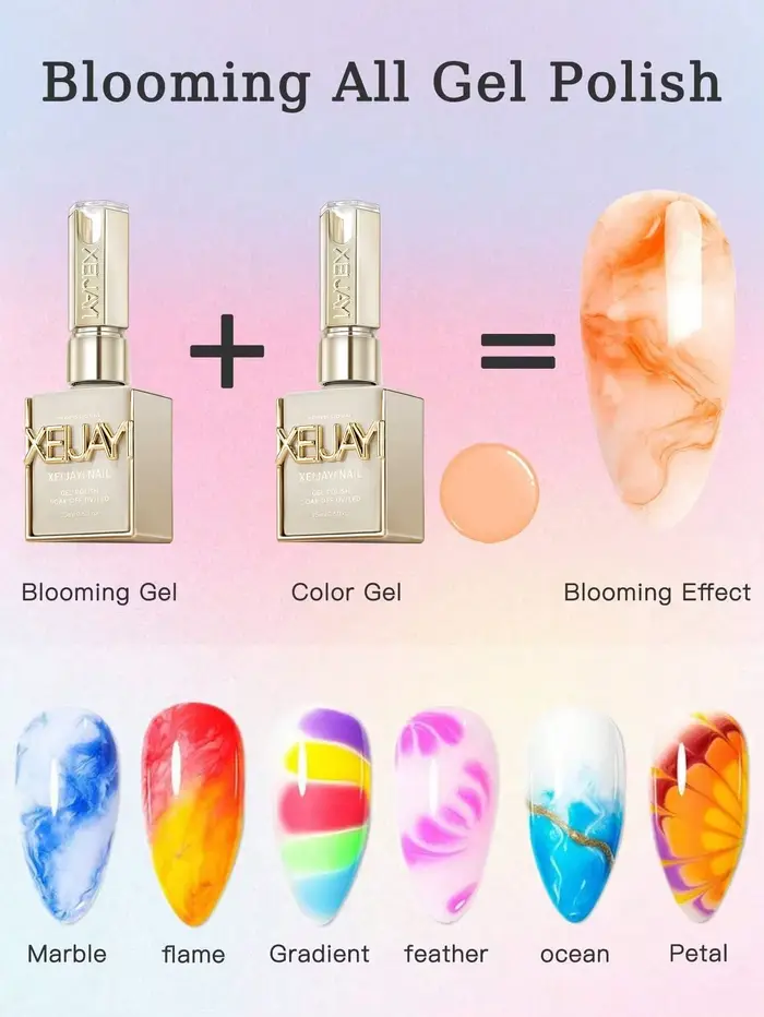 XEIJAYI 2 pièces 15ml Gel de finition pour ongles effet blooming UV LED Soak Off