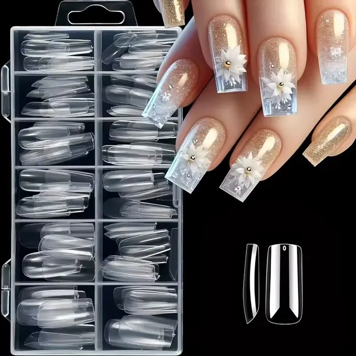 120 pièces d'ongles en boîte de style cercueil/amande/Stiletto/ovale/carré/autres formes transparentes