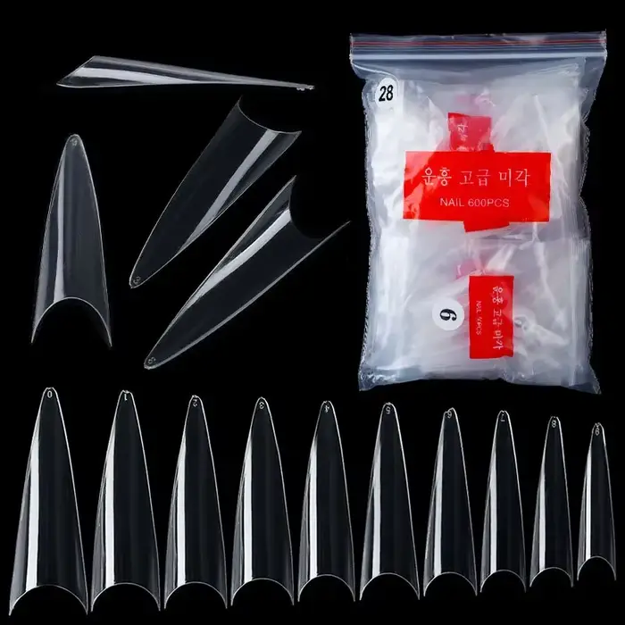 600 pièces/sac Transparent Nature presse sur ongles conseils Stiletto faux ongles acrylique couvertu