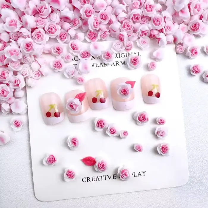 Breloques à ongles en résine pour manucure, mini bourgeons de roses mixtes aléatoires, rose blanche