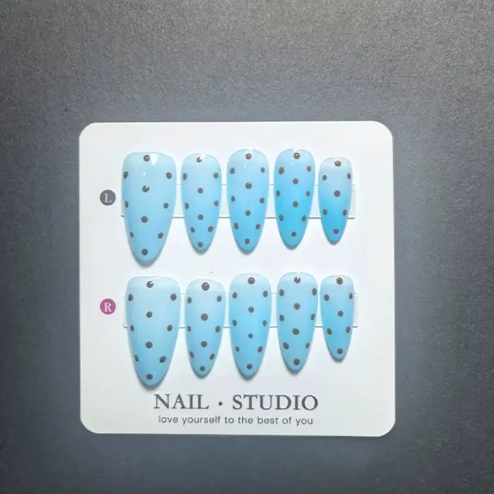 10 pièces de faux ongles à presser 100% faits à la main avec des pois café et roses, faux ongles sci