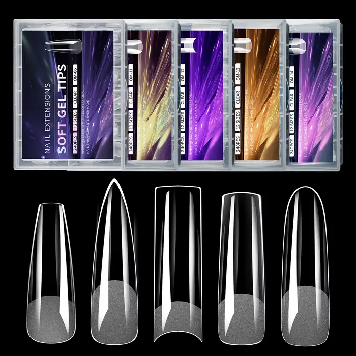 Faux ongles en Gel doux Extra longs 2XL, demi-mat, couverture complète transparente, Stiletto carré 