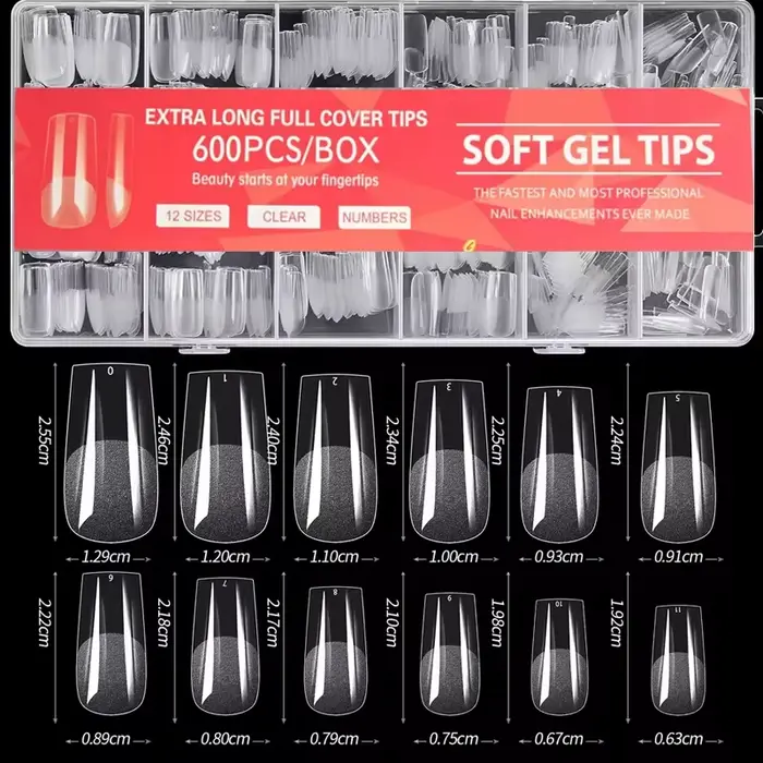 600 Couverture complète demi-givré faux ongles conseils carré français faux tremper Gel ongles Exten