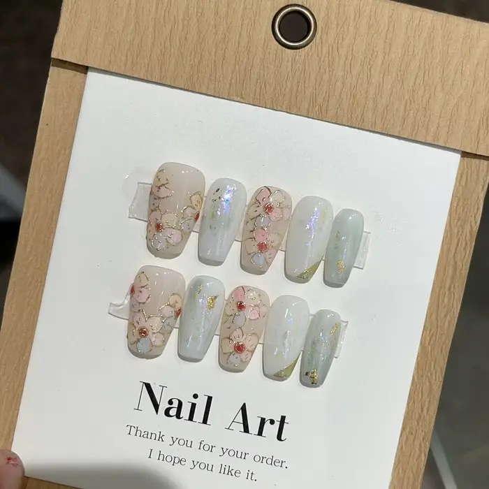 10 pièces bleu à la main presse sur ongles ensemble Ballet portable artificiel faux ongles décoratio