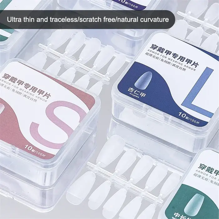 100 pièces/boîte faux ongles Transparent presse sur les ongles couverture faux ongles conseils forme courte goutte d'eau autocollant complet pour les ongles