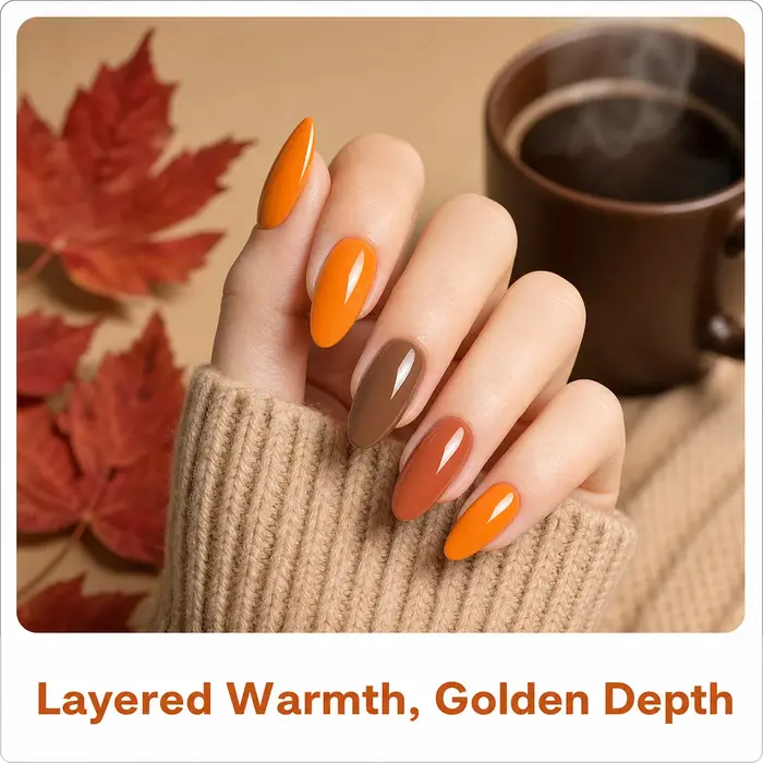 Ensemble de vernis à ongles en gel automnal, 6 couleurs de vernis à ongles en gel UV LED amovible, nuances automnales châtain chaud, orange, jaune, adapté pour la manucure DIY à domicile et la manucur