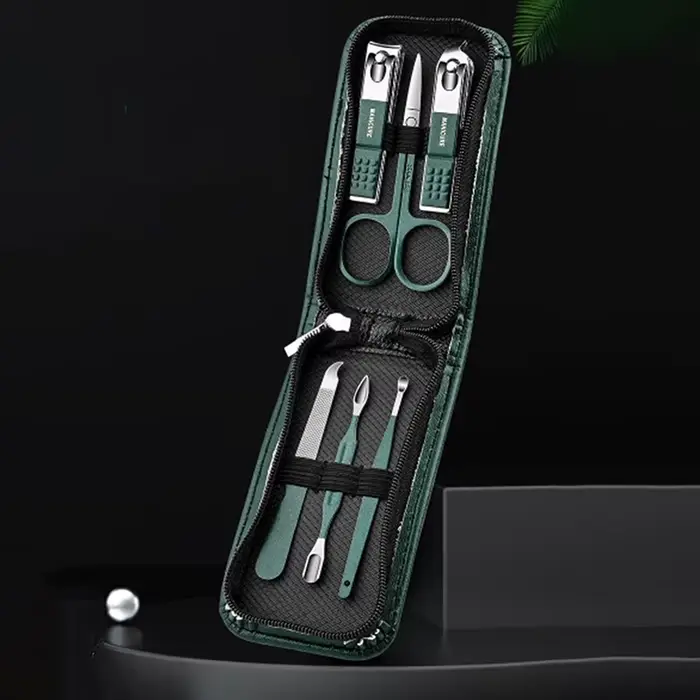 (Été4) 6 Pièces – Kits de Manucure et Pédicure Portables de Luxe – Ensemble de Coupe-Ongles Noir Brillant – Outils de Soins Personnels – Ciseaux à Sourcils