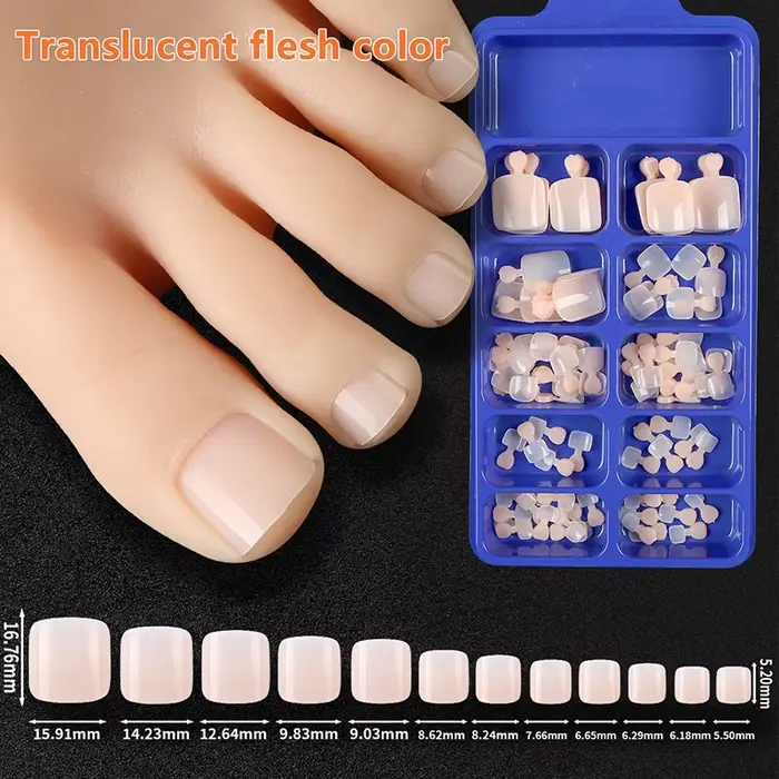 100 faux ongles de pieds couleur unie naturelle
