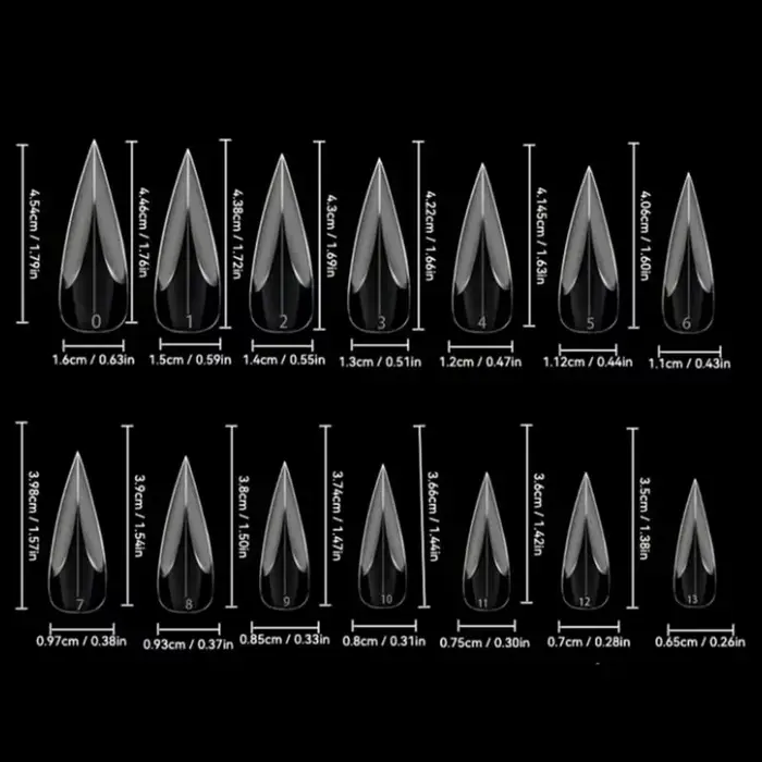 140 pièces/boîte – Moule à ongles courbé court type stiletto