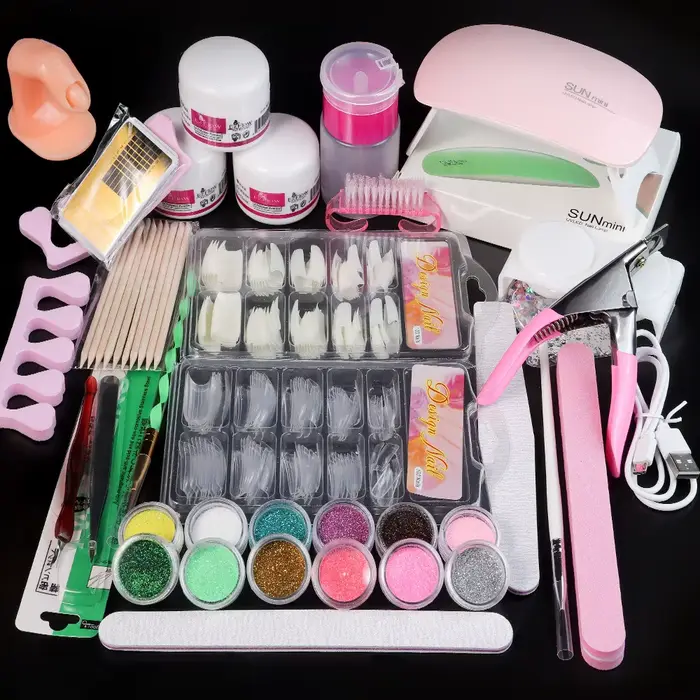 Kit de décoration pour ongles en poudre acrylique et monomère liquide, pour manucure, avec paillette