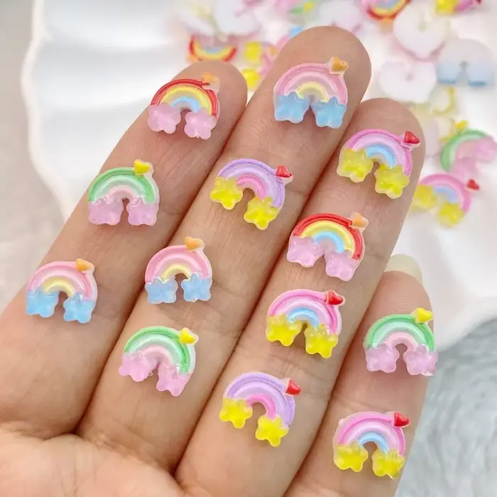 Mini embellissements de manucure en résine, dos plat allongé, brillant dans le noir, nœuds de cheveu