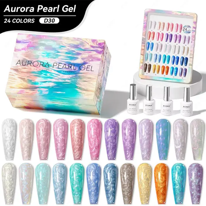 Eleanos spirale Gel 24 pièces Aurora perle coquille fil Gel vernis à ongles avec carte de couleur pour manucure tremper