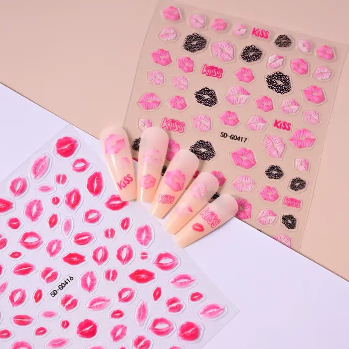 Décalcomanies autocollantes pour les ongles, stickers, lèvres rouges, amour, coeur, jour de Léon, am